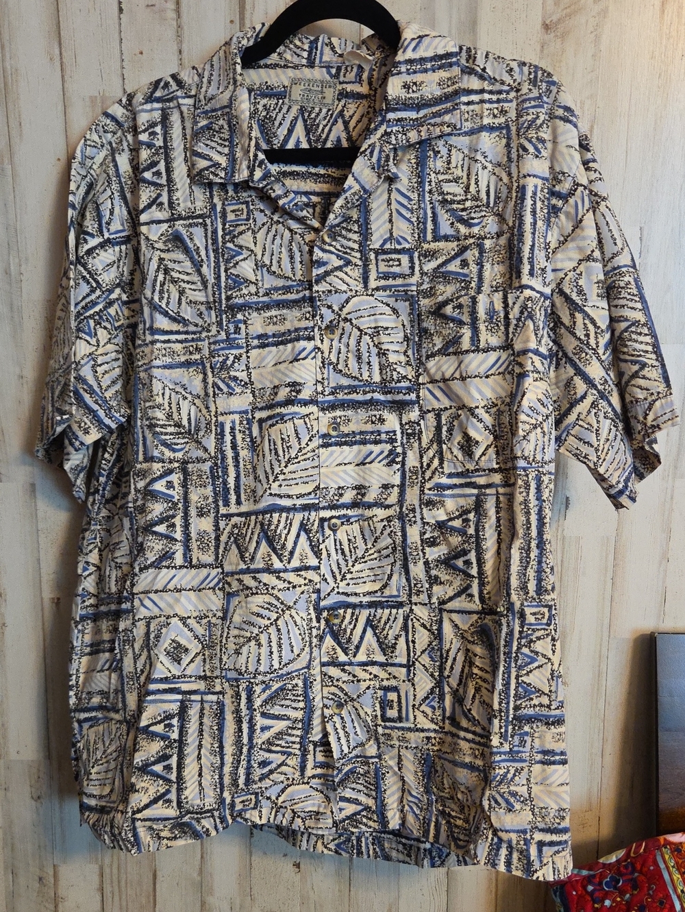 Weekenders Blue & White Geometric Print Short-Sleeve Shirt